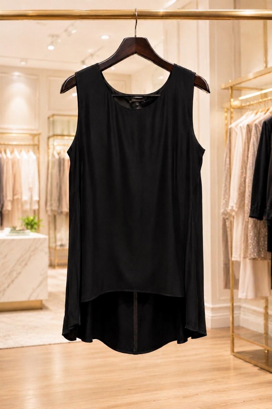 Lafayette 148 New York Black Silk Sleeveless High Low Blouse Top Quiet Luxury